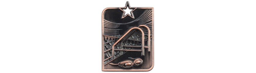 CENTURION STARS SERIES SWIMMING MEDAL 53MM x 40MM - GOLD, SILVER & BRONZE